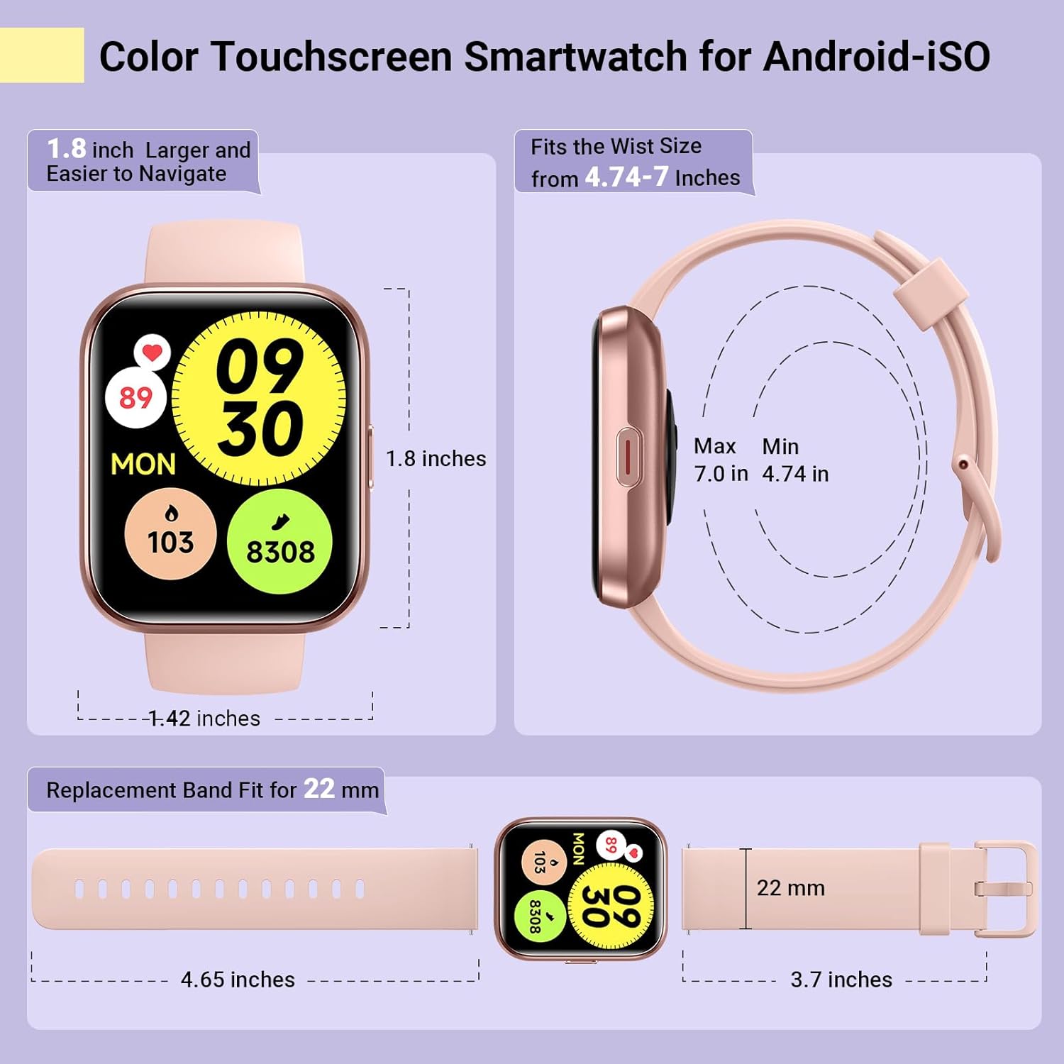 Reloj inteligente para mujer, contestarhacer llamadas, reloj de seguimiento de actividad física de 1.8 pulgadas con Alexa integrado, monitor de