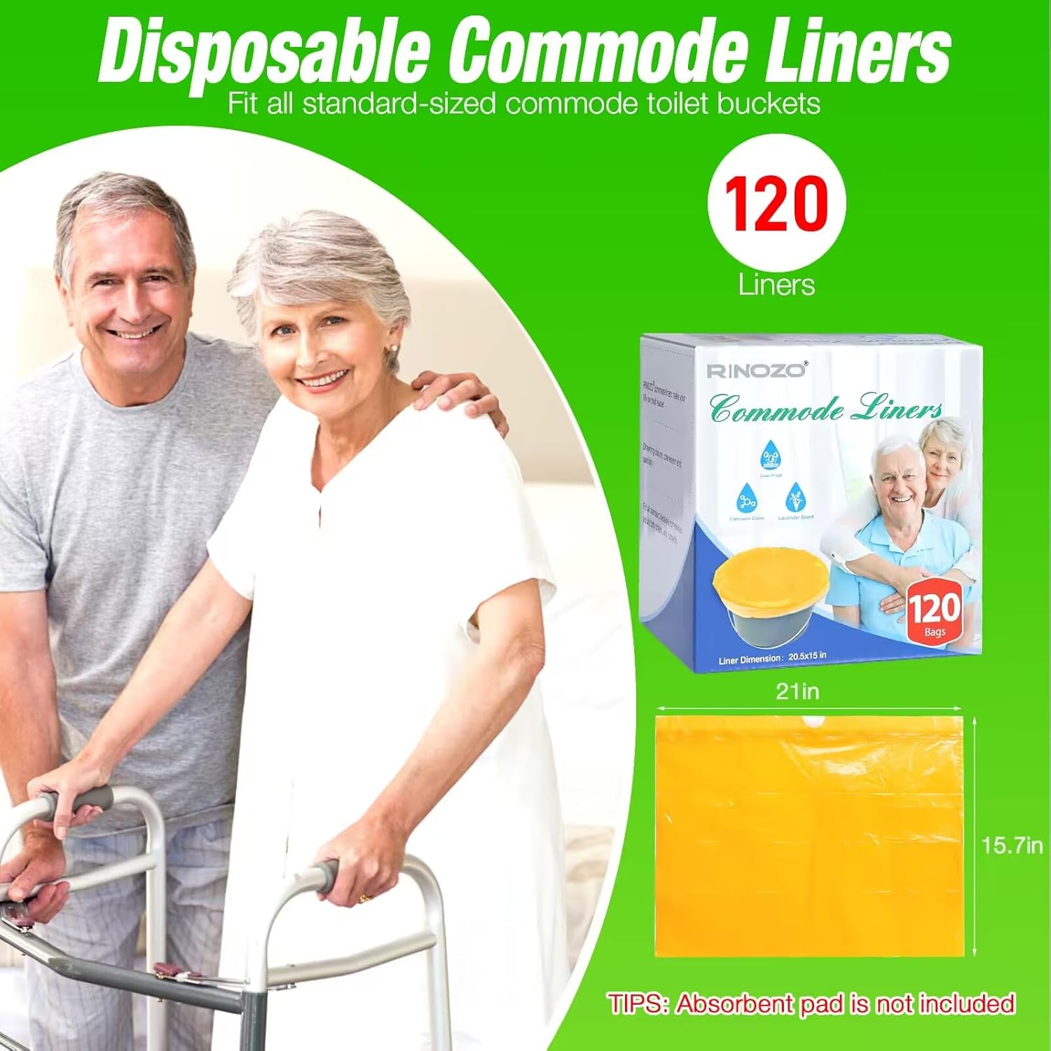 Bolsas de basura desechables con aroma a lavanda para cama de noche, 120 unidades, para adultos, ajuste universal