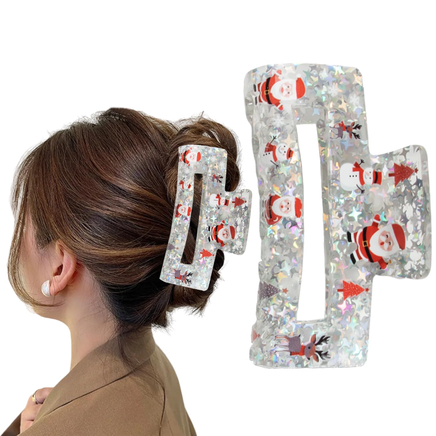 Pinzas para el cabello de Navidad, cuadradas, transparentes, grandes, para accesorios de peinado de cabello medio grueso, 1 unidad, decoraciones