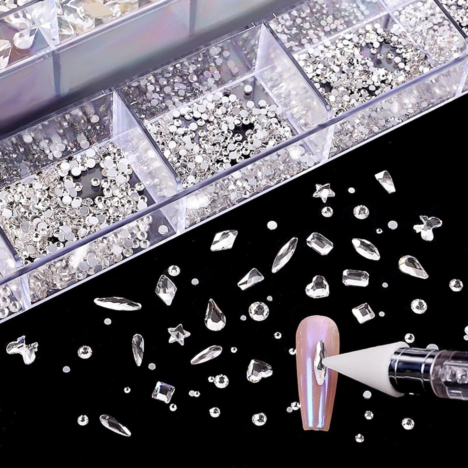 Kit de diamantes de imitación para uñas, decoración de uñas con lápiz de cera, kit de diamantes de imitación AB planos para manualidades, piedras