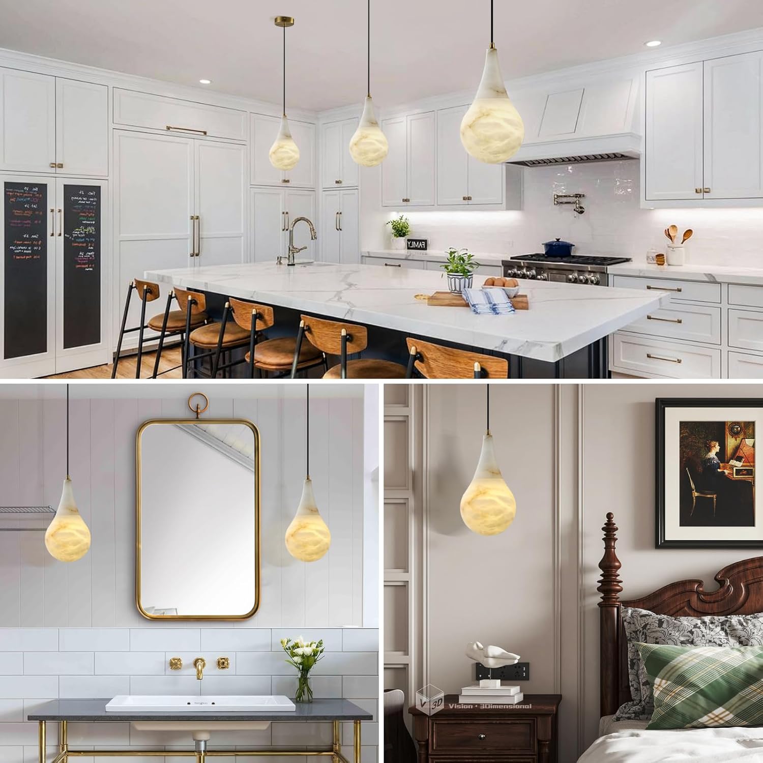 Luces colgantes de alabastro para isla de cocina, modernas lámparas colgantes de mármol para dormitorio, baño, sala de estar, comedor D-7 pulgadas