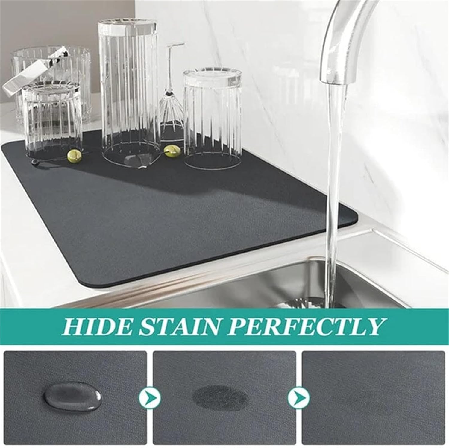 Confidentiay – Tapete de drenaje súper absorbente para cocina, tapete de drenaje súper absorbente, tapete de secado de platos de diatomita, sin