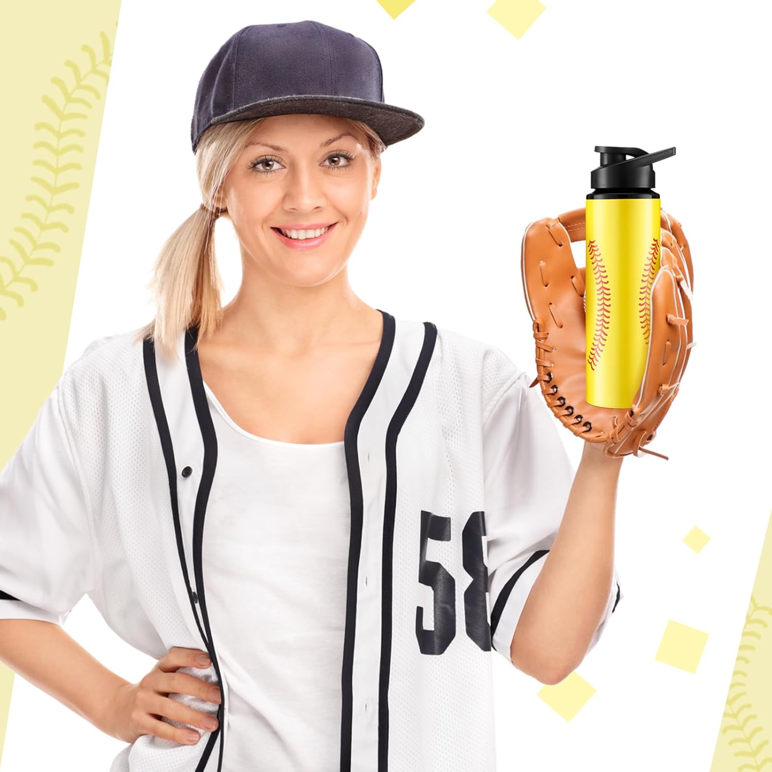 Mifoci 16 botellas de agua de sóftbol de 25 onzas, regalos de sóftbol de aluminio a granel, accesorios de taza de sóftbol con tapa a presión a