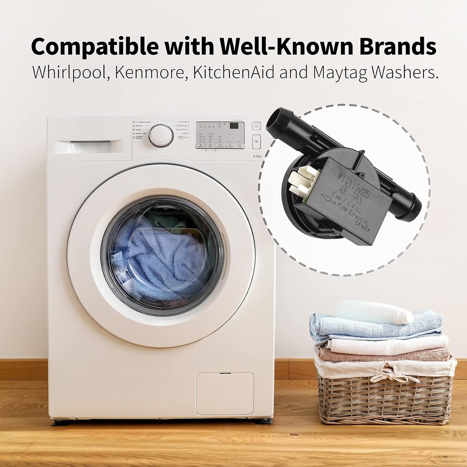 W10110225 Medidor de flujo de entrada de lavadora compatible con Whirlpool, Kenmore, KitchenAid y Maytag WPW10110025, AP6015043, 8181696.