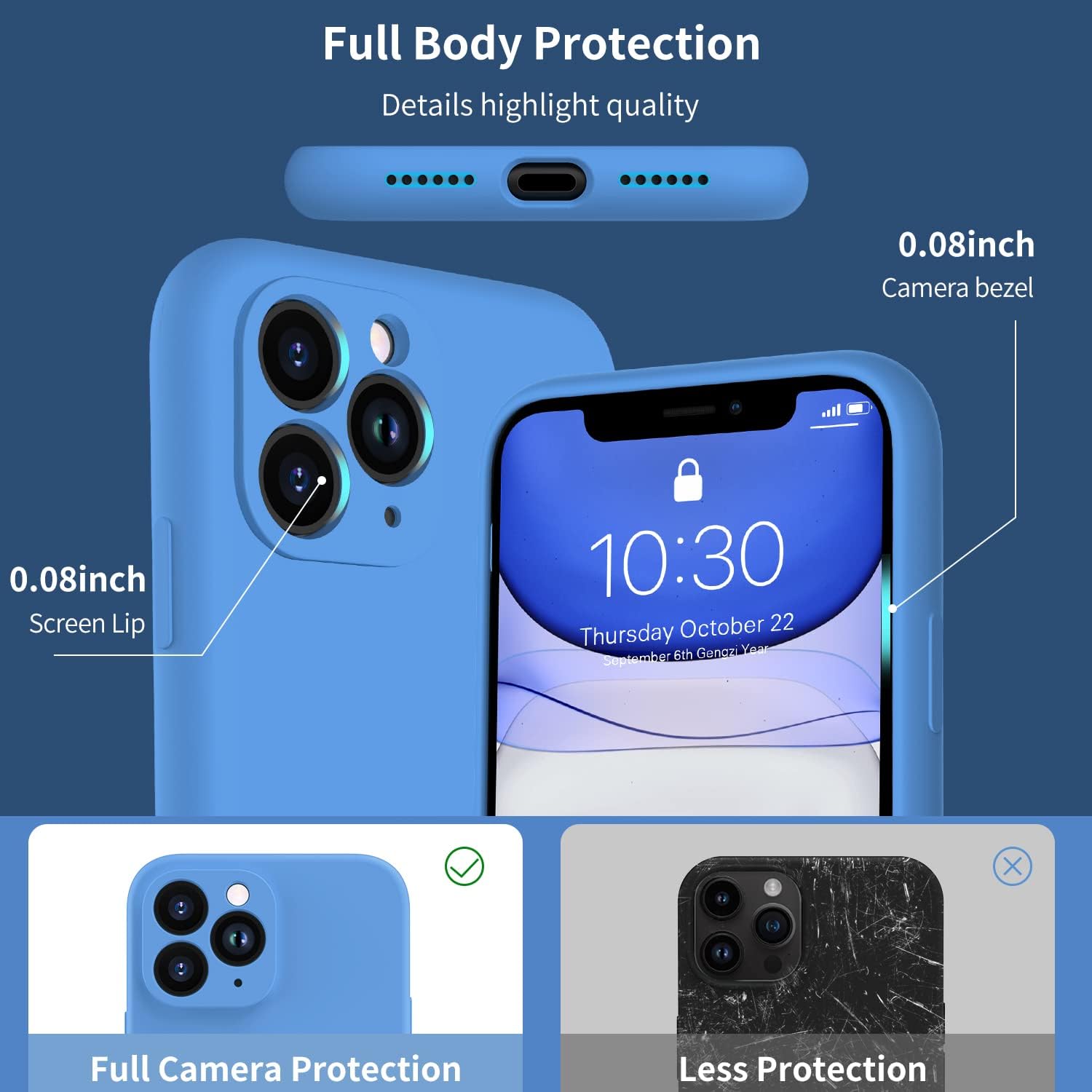 DorisMax Funda para iPhone 11 Pro Max con protector de pantalla – Protector de lente de cámara mejorado – Funda de silicona líquida suave de