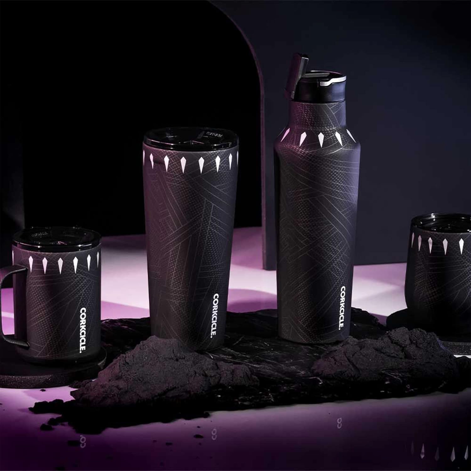 Corkcicle Marvel Black Panther – Vaso reutilizable con triple aislamiento, sin tallo, de 12 onzas, con tapa y parte inferior de silicona