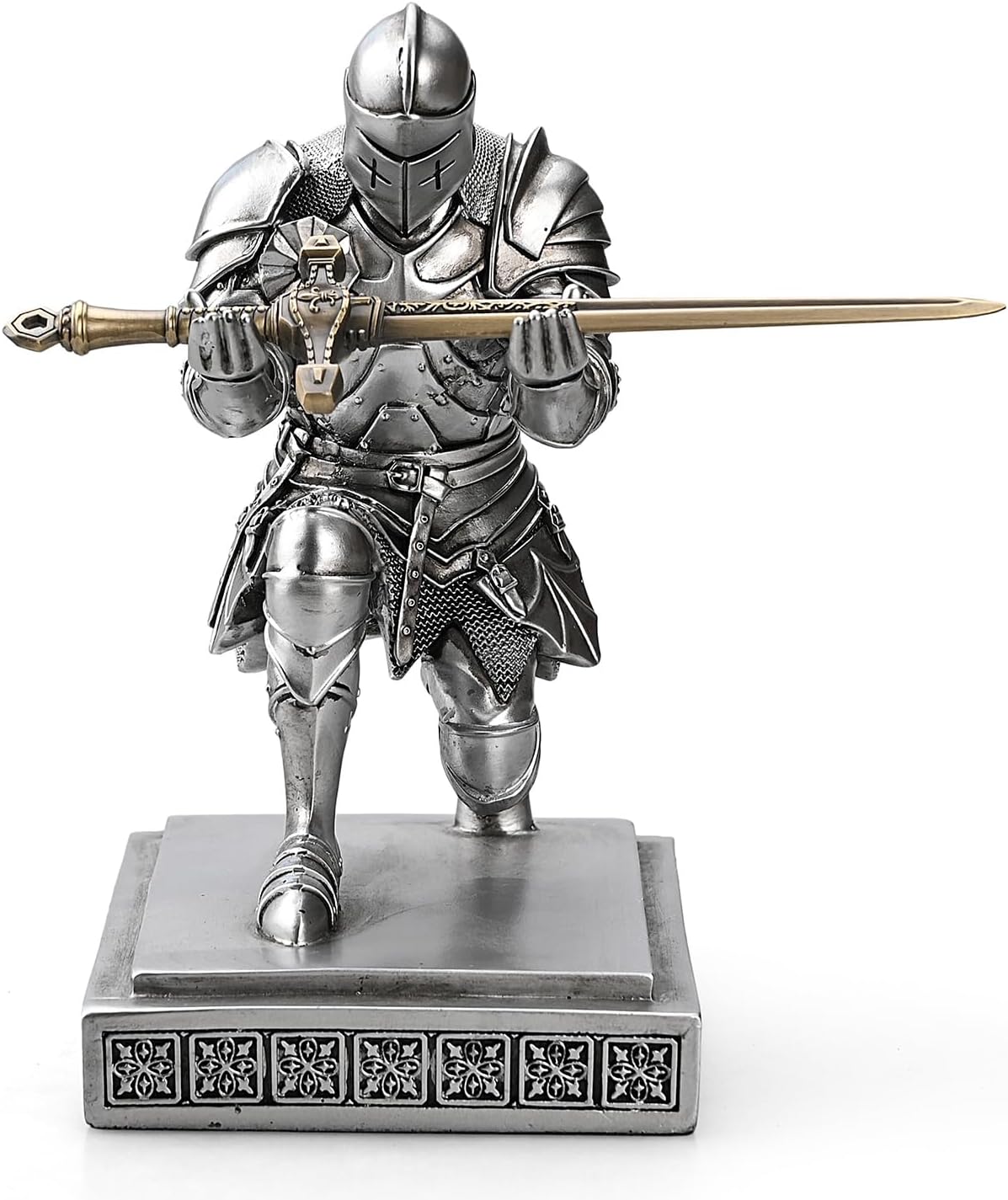 Soporte medieval blindado de caballero guerrero organizador de escritorio y accesorios, soporte de resina para lápices, pisapapeles como regalo con