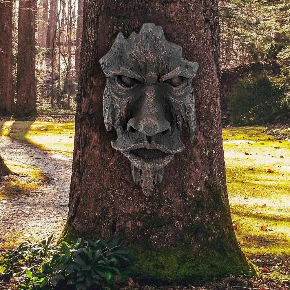 Decoración de caras de árbol al aire libre, características faciales falsas, decoración de patio, jardín, estatua de árbol, decoración de jardín,