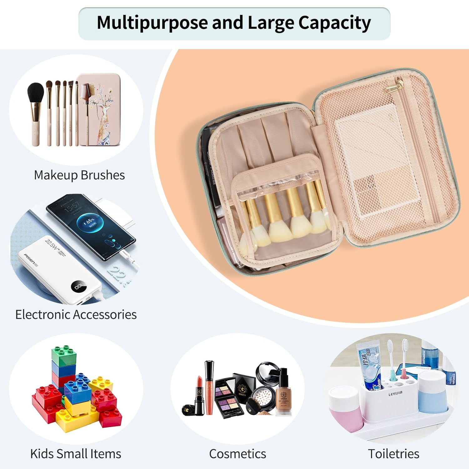 Bolsa de maquillaje, bolsa de maquillaje potable, bonita bolsa organizadora de maquillaje para artículos de tocador y cosméticos, accesorios con