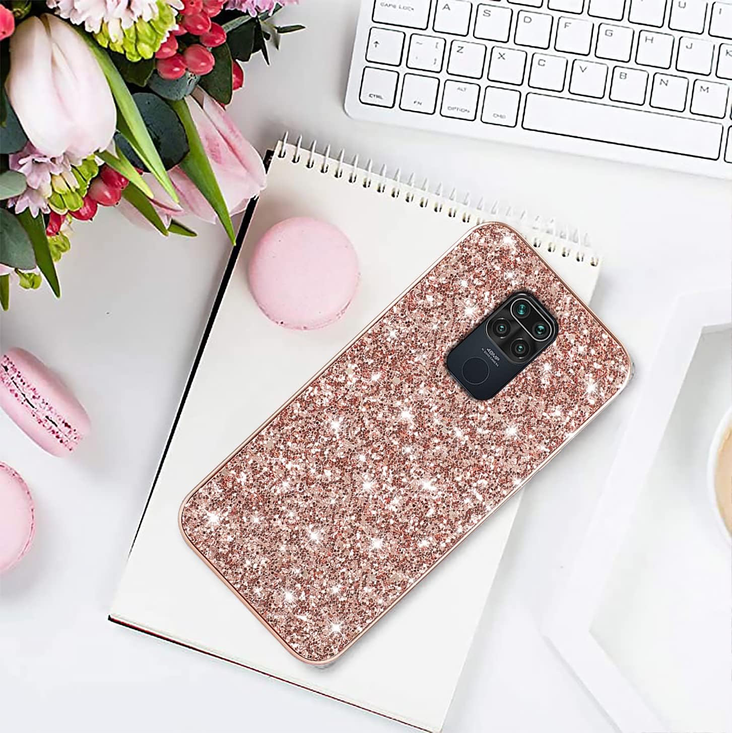 Funda compatible con Xiaomi Redmi Note 9 con purpurina a prueba de golpes, Redmi Note 9, funda protectora delgada de TPU suave y policarbonato de