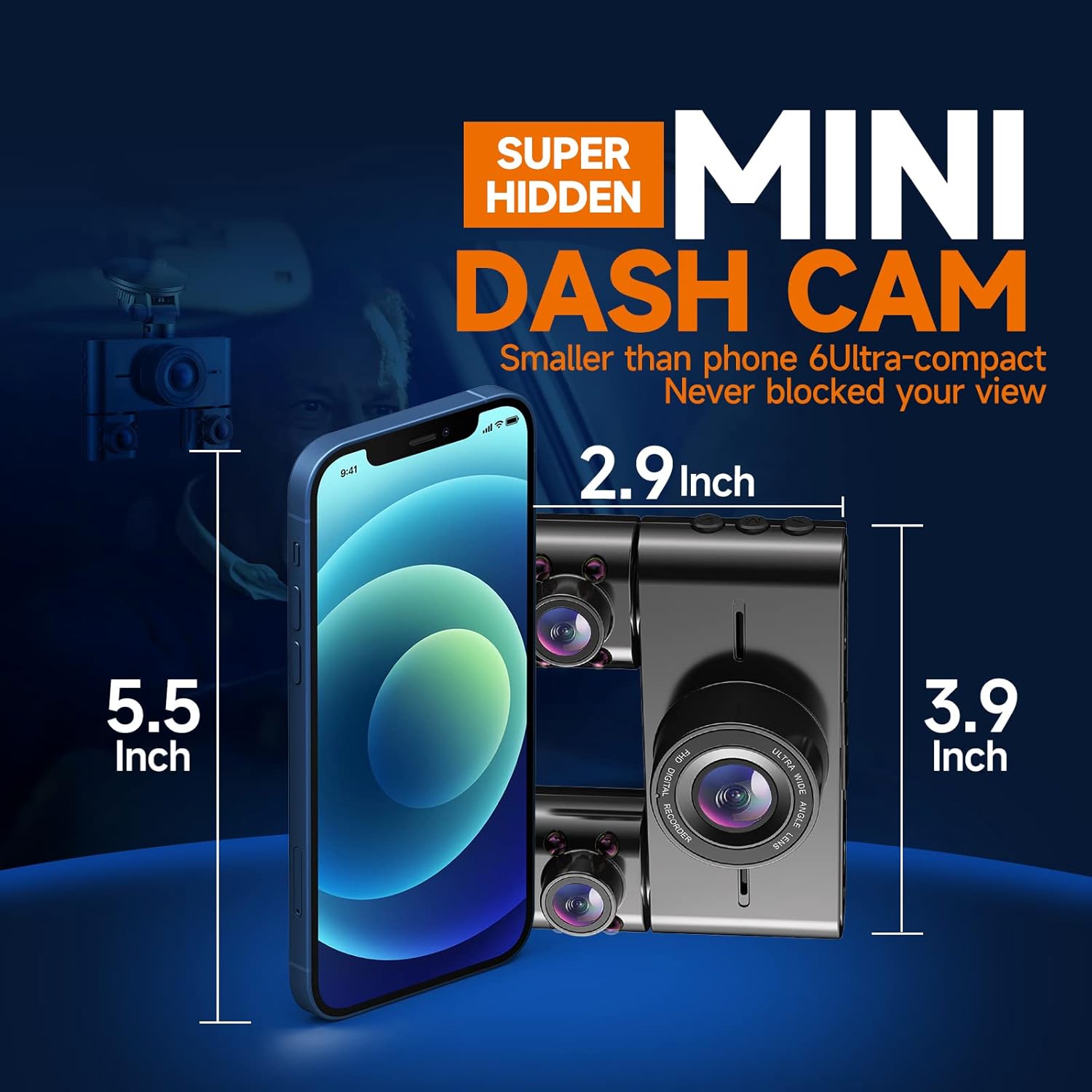 Cámara de tablero de 360 frontal y trasera, 4 canales FHD 4 x 1080P, control de voz, filtro CPL, cámara de automóvil con WiFi, cámara frontal
