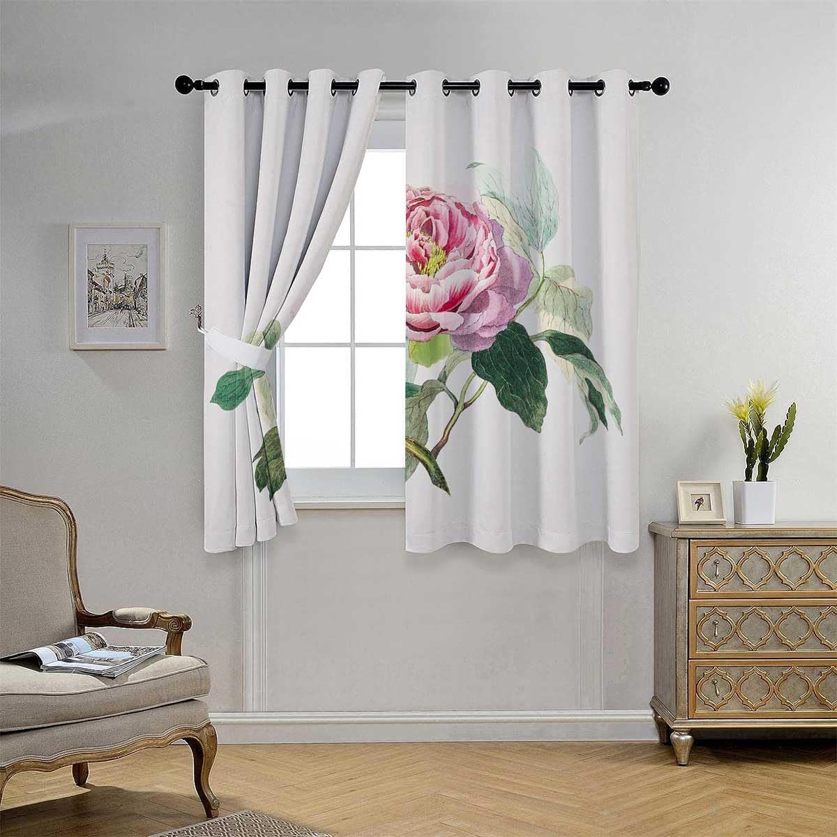 YANFENQI Cortinas para Habitacion Cortinas para Habitacion blackout con ojales botánicos cortos para puertas correderas de vidrio, cortinas para