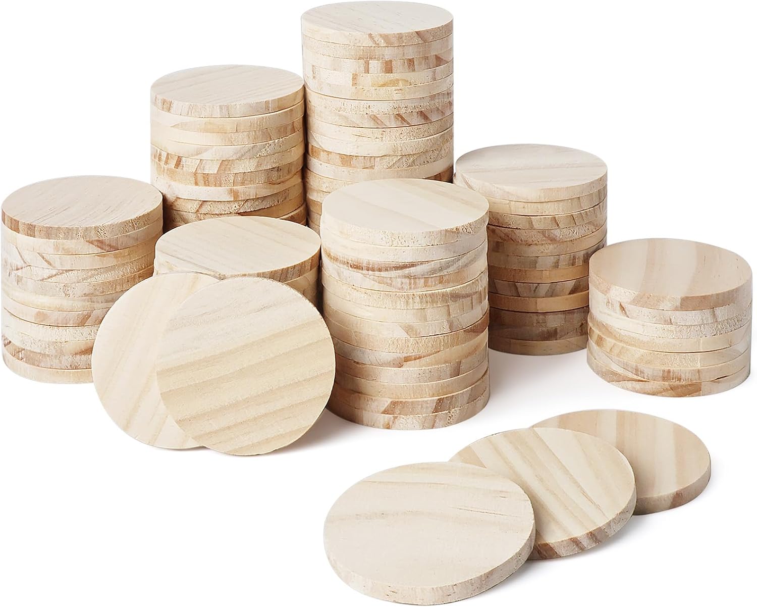 100 piezas de círculos de madera pequeños de 2 pulgadas, discos redondos sin terminar, adornos de madera en blanco para manualidades, proyectos