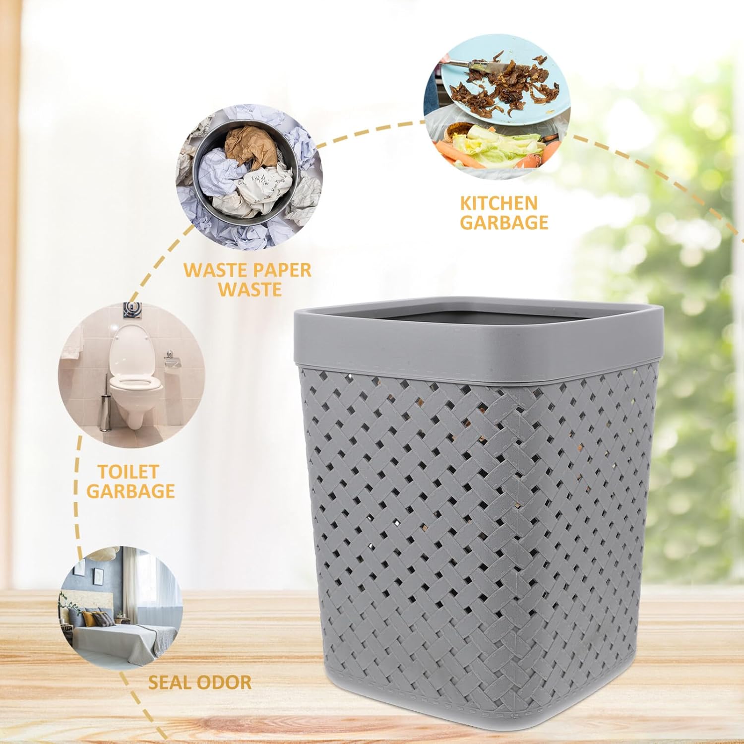 NUOBESTY Cubo de basura cuadrado de malla con parte superior abierta, contenedor de basura, cesta de reciclaje para baños, lavandería, cocinas,