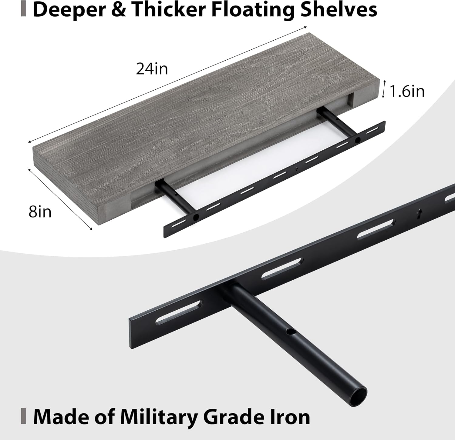 Fun Memories Estantes flotantes, estantes de pared de madera de olmo maciza rústica de 8 pulgadas de profundidad para almacenamiento, estantería de