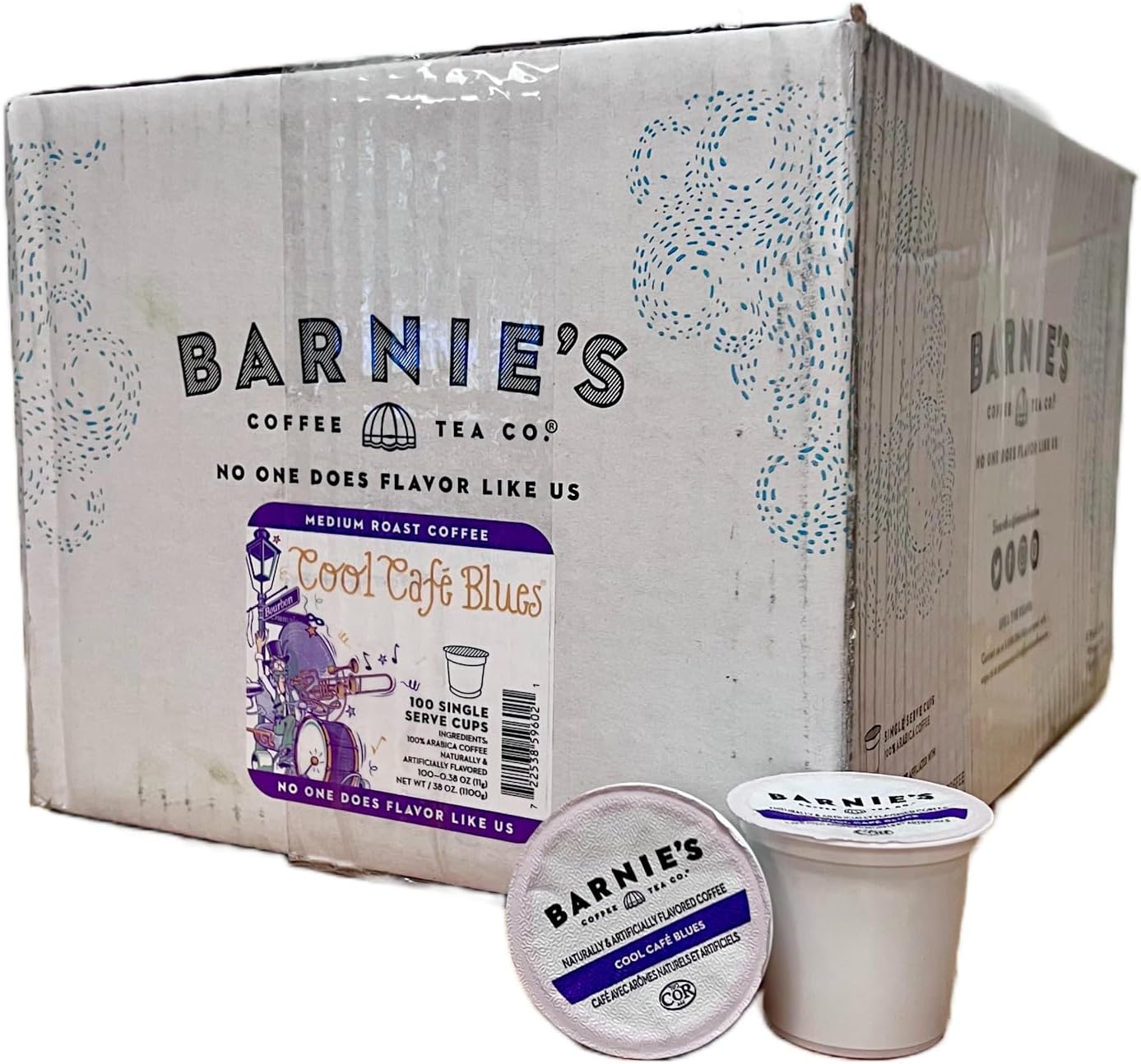 Barnie’s – Cápsulas de café Cool Cafe Blues de una sola porción con sabores de caramelo, arce, nuez y ron canela, café tostado medio compatible con