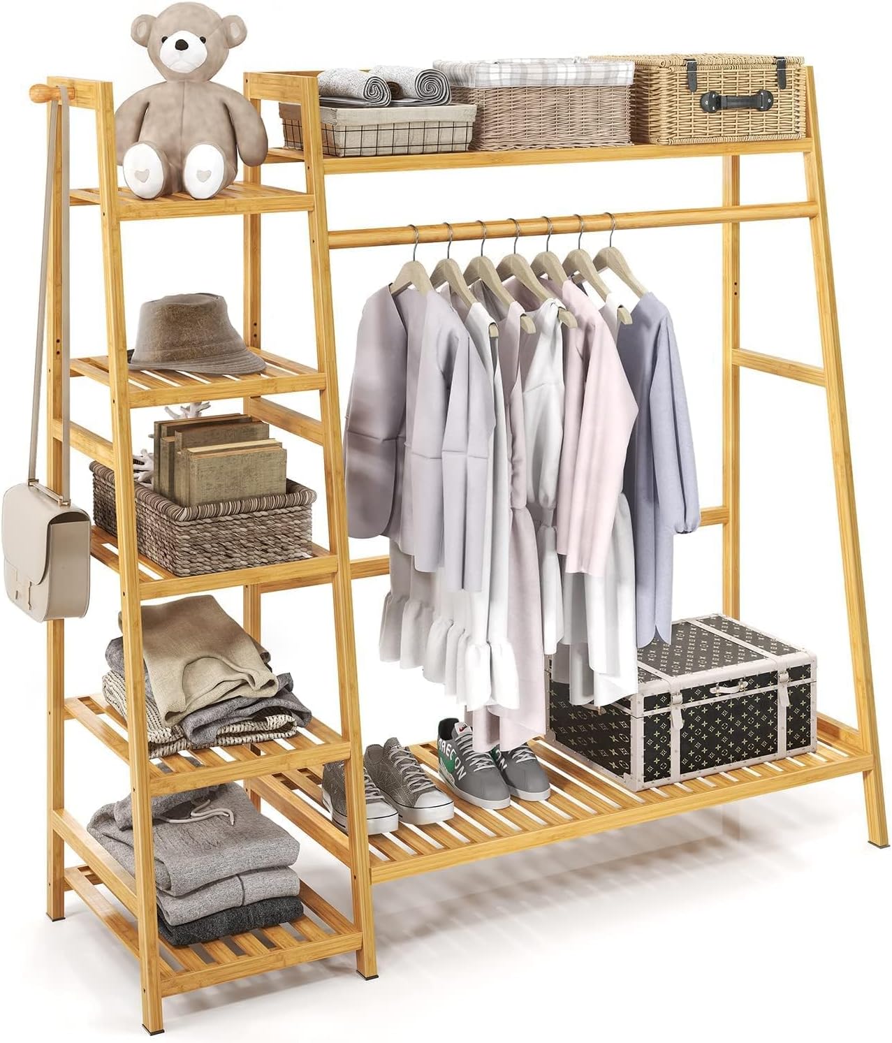 Perchero de ropa extra grande organizador de ropa con estantes de almacenamiento de 7 niveles con gancho para colgar