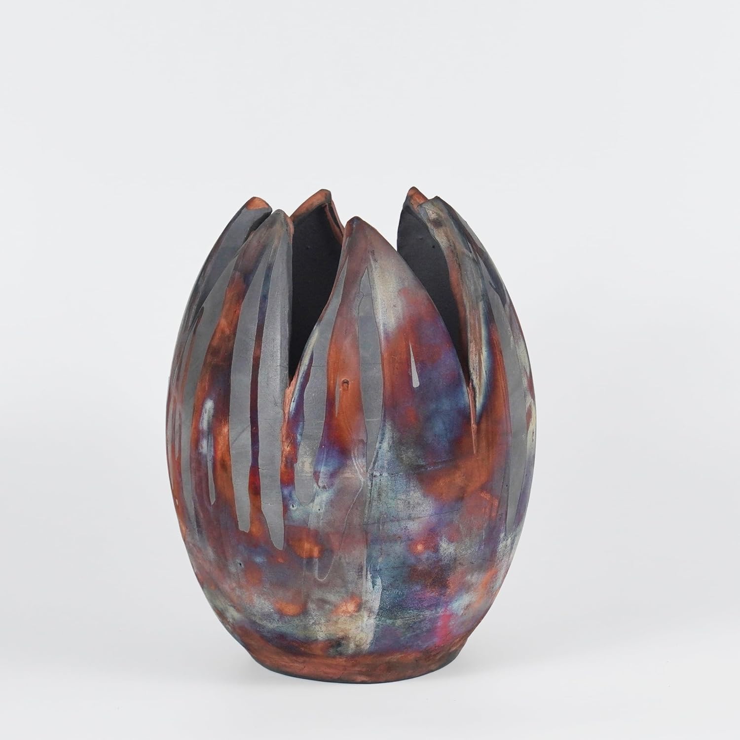 RAAQUU Jarrón grande de cerámica de flores en carbono medio cobre mate SN0000155 – 11 pulgadas Raku hecho a mano cerámica centro de mesa decoración