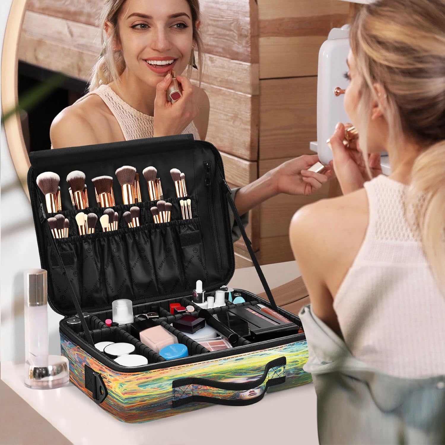 Bolsa de cosméticos de viaje para mujer artística, bolsa de aseo para artículos de tocador, bolsa de almacenamiento de maquillaje, bolso para