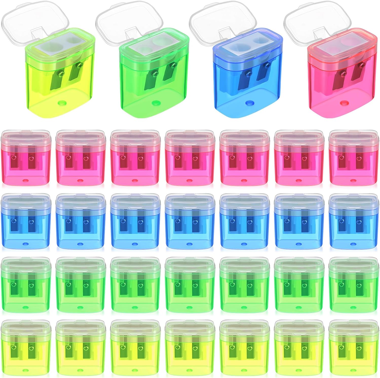 Lincia 12 sacapuntas de colores para niños, manuales a granel de doble agujero, sacapuntas compacto portátil de mano para niños, adultos,