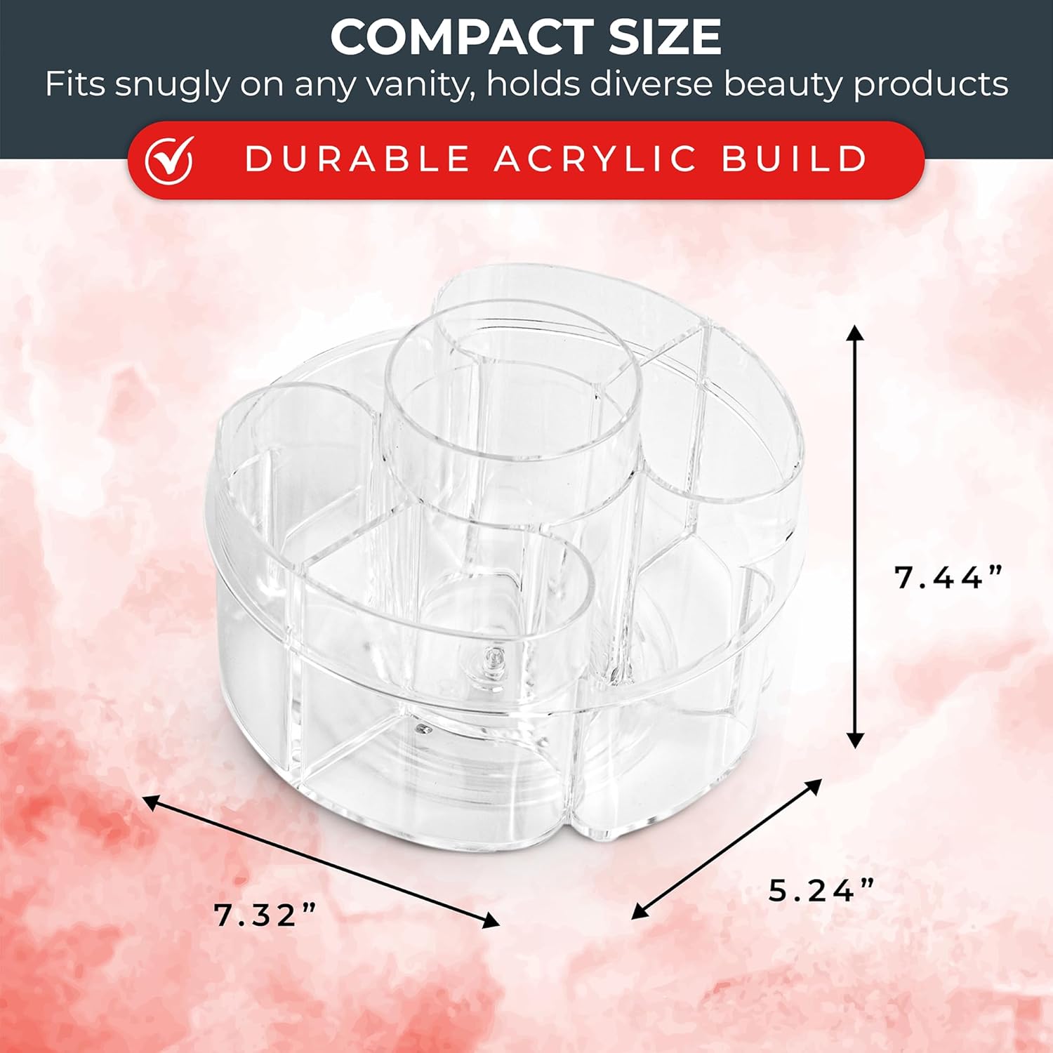 Masirs Pequeño organizador de maquillaje giratorio una solución de almacenamiento de cosméticos pequeña pero espaciosa con múltiples compartimentos.