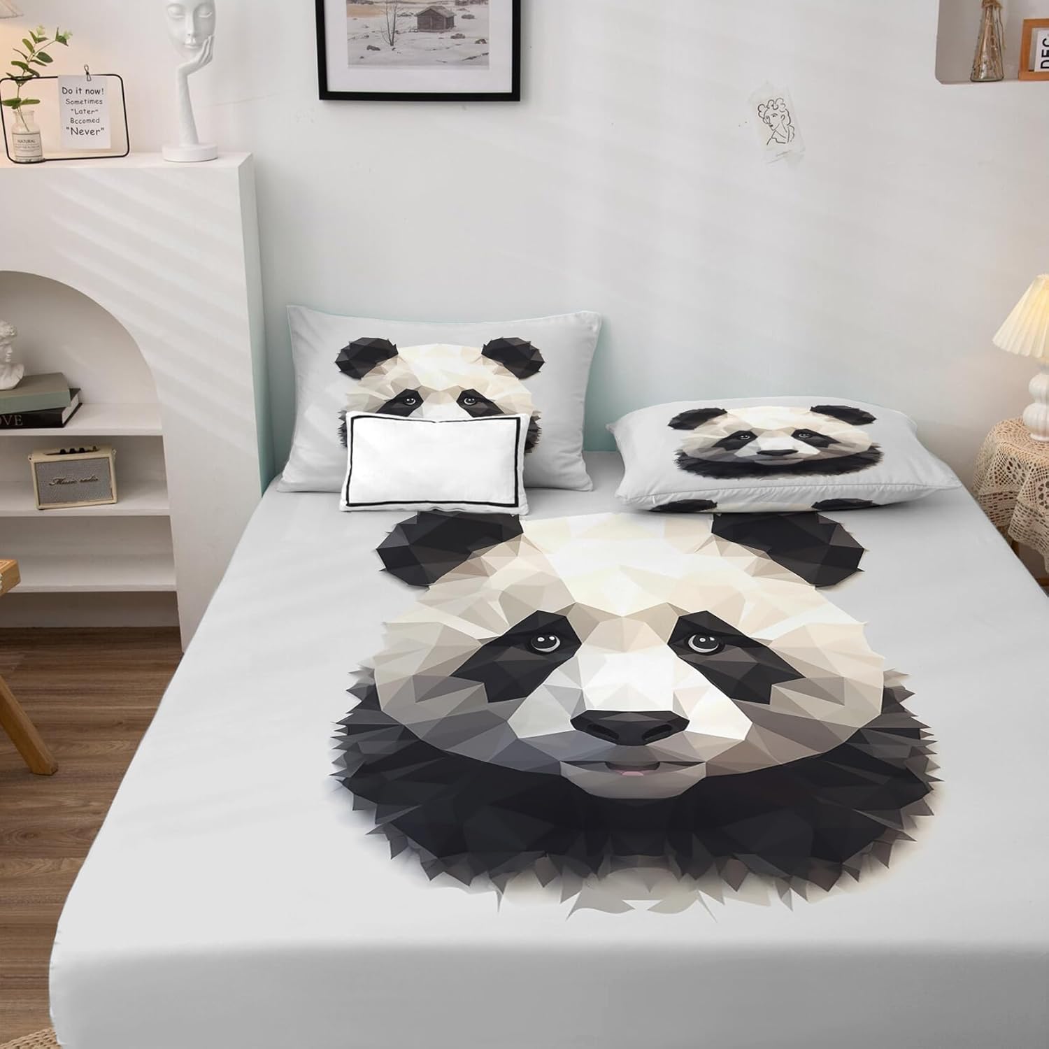 Juego de sábanas Panda tamaño Queen, sábanas de animales 3D, sábanas y fundas de almohada estampadas de 4 piezas, sábana bajera ajustable de