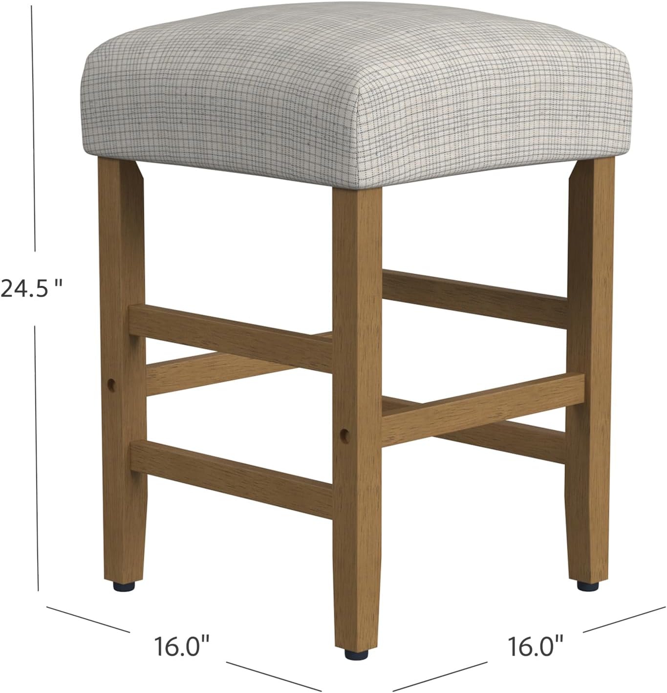 HomePop Home Decor – Taburete de bar clásico con respaldo abierto, altura de mostrador, 24 pulgadas, con cojín abovedado, patrón de mini rejilla