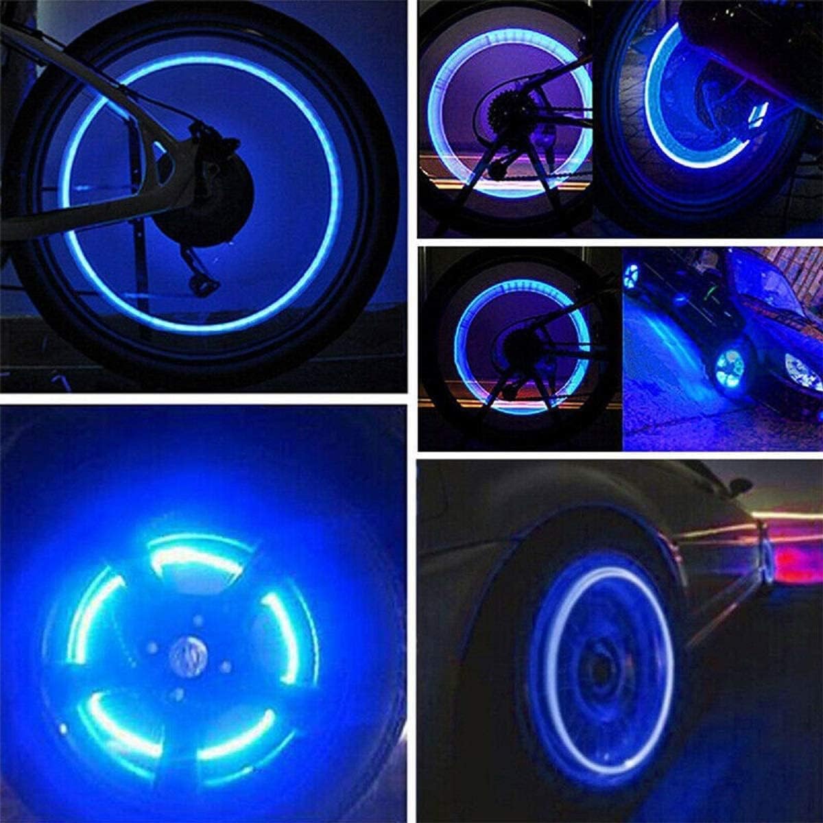 12 luces LED de tapa de válvula de rueda de neumático para automóvil, bicicleta, motor de rueda (azul)