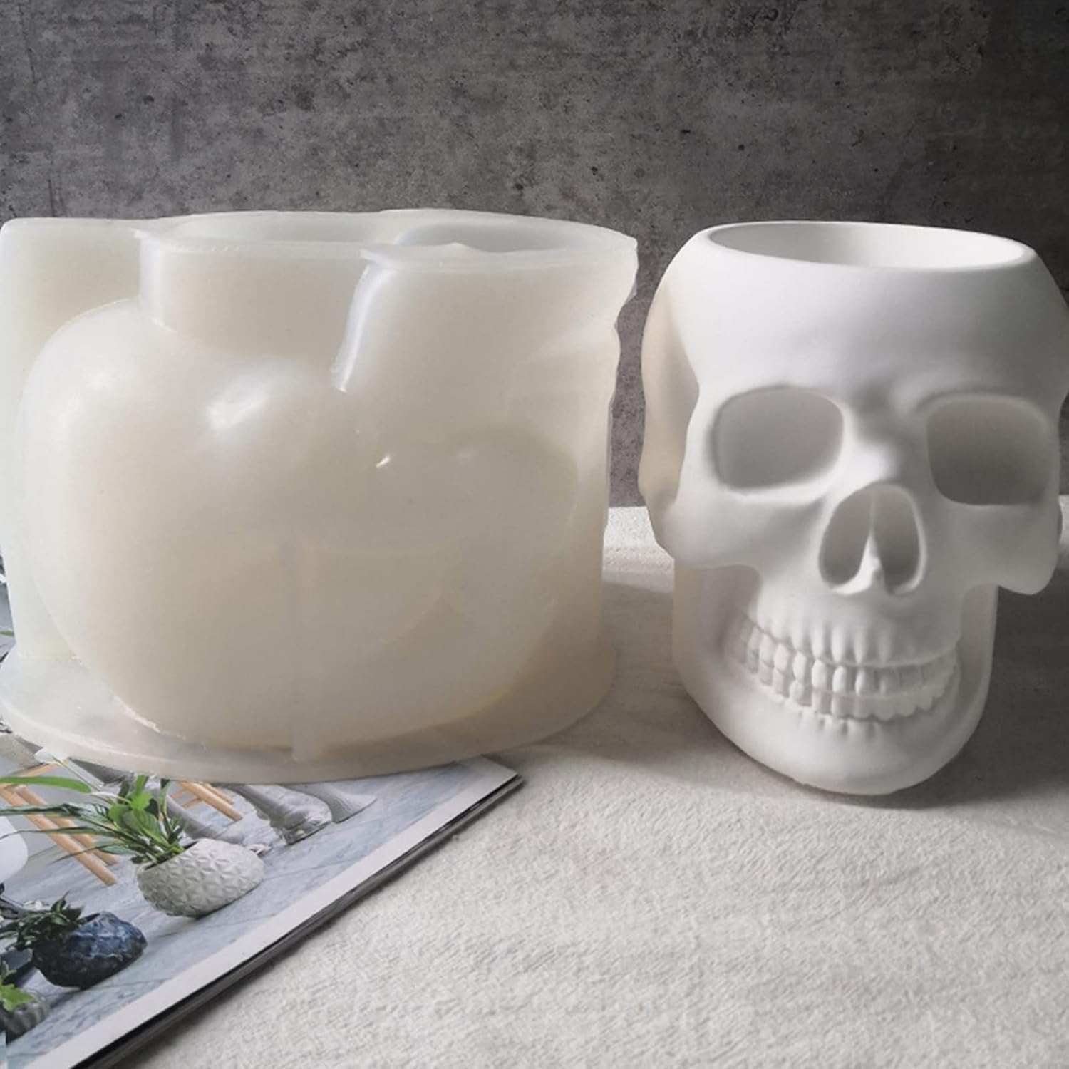 Molde de maceta de hormigón con forma de calavera para bolígrafo, molde de cemento, molde de silicona, maceta suculenta, molde para jarrón de