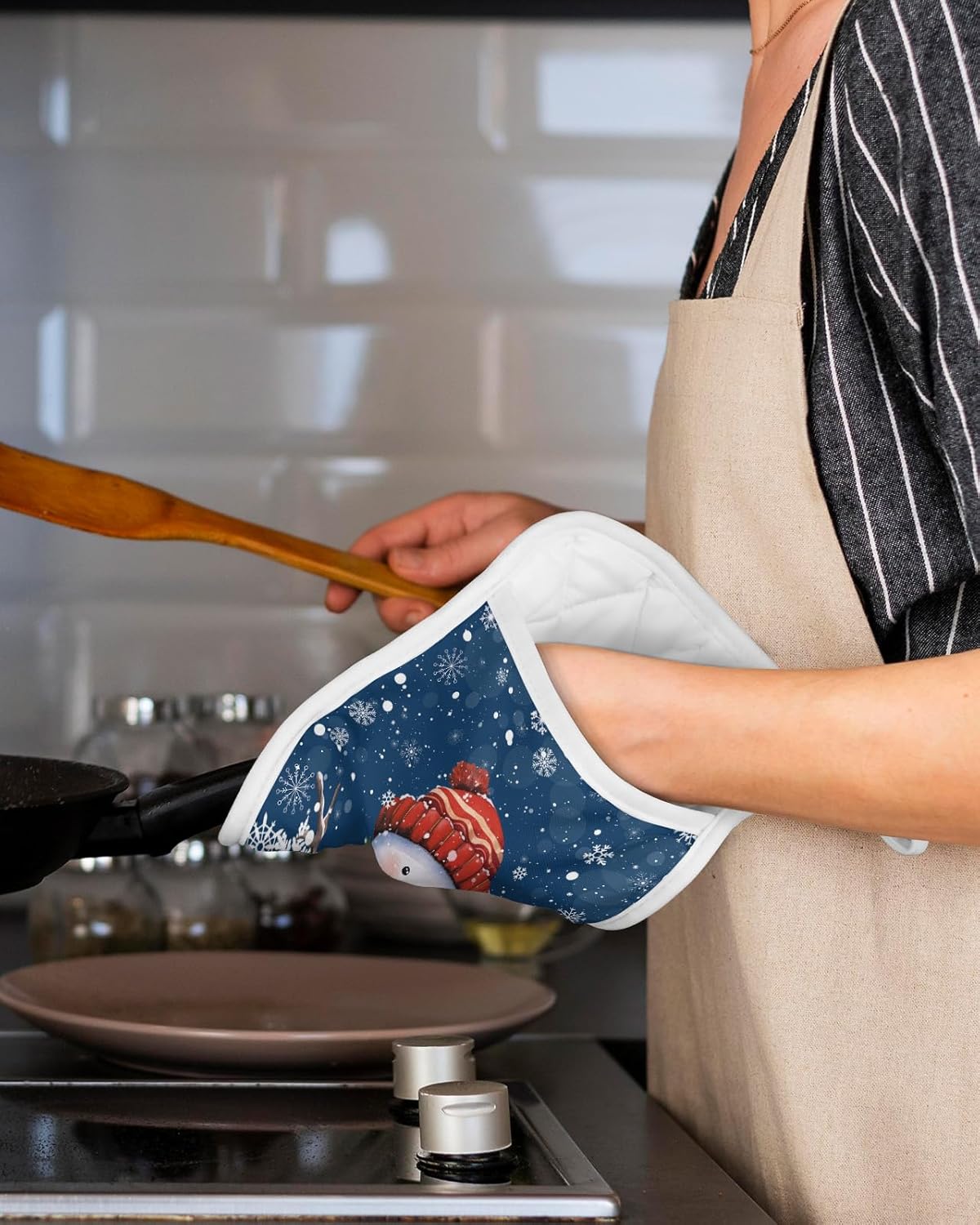 Juego de 2 agarraderas de tela de toalla de invierno para cocina, antideslizantes y aislantes de calor, juego de agarraderas de tela de toalla con