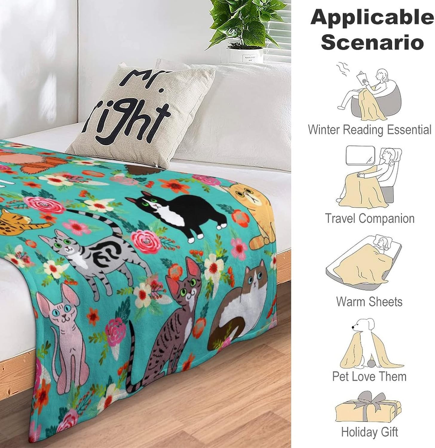 rumwall Bonita manta de franela Kawaii para amantes de los gatos, niños y adultos, regalos para todas las estaciones, 80 x 60 pulgadas