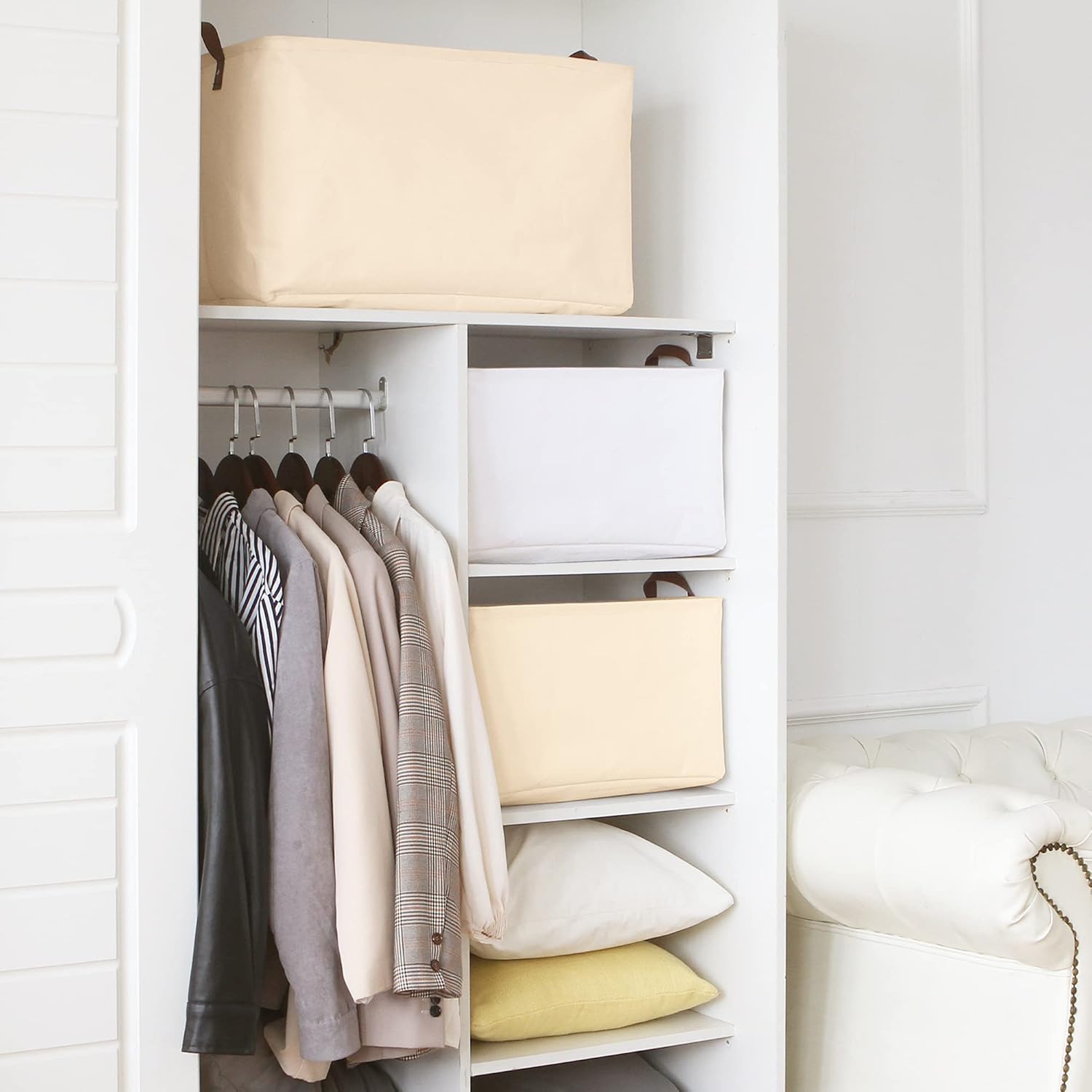 Hinwo Contenedores de almacenamiento extra grandes de 70 L, paquete de 6 organizadores y almacenamiento de ropa plegables con asas, contenedores