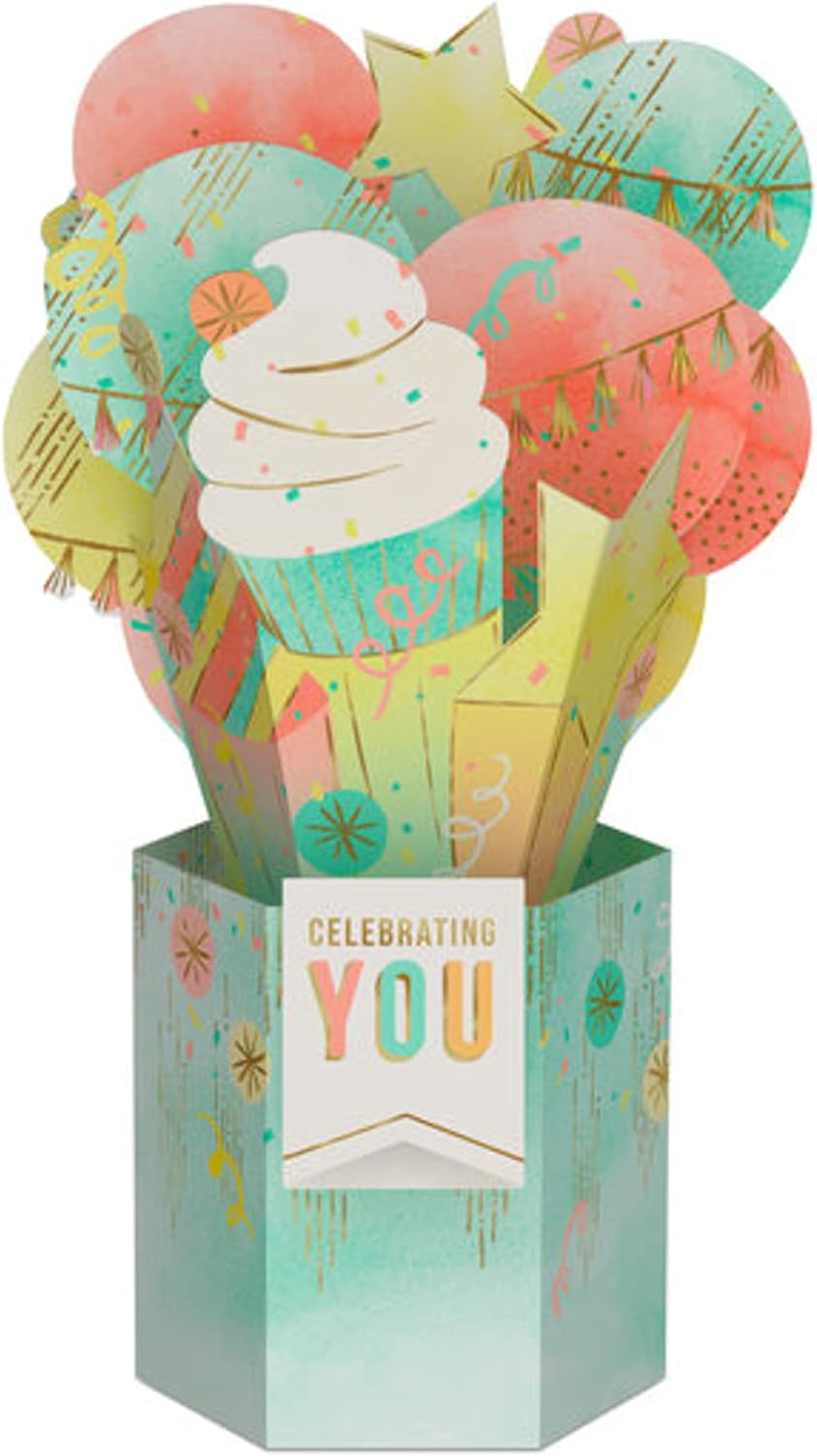 Hallmark Paper Wonder – Tarjeta desplegable de cumpleaños (ramo de globos de cupcakes)