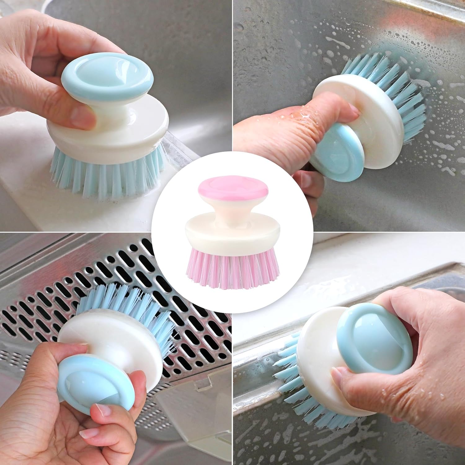 Cepillo para fregar platos con asa, paquete de 3 cepillos de cocina para platos, cepillo de limpieza de fregadero para tazón, sartén y verduras