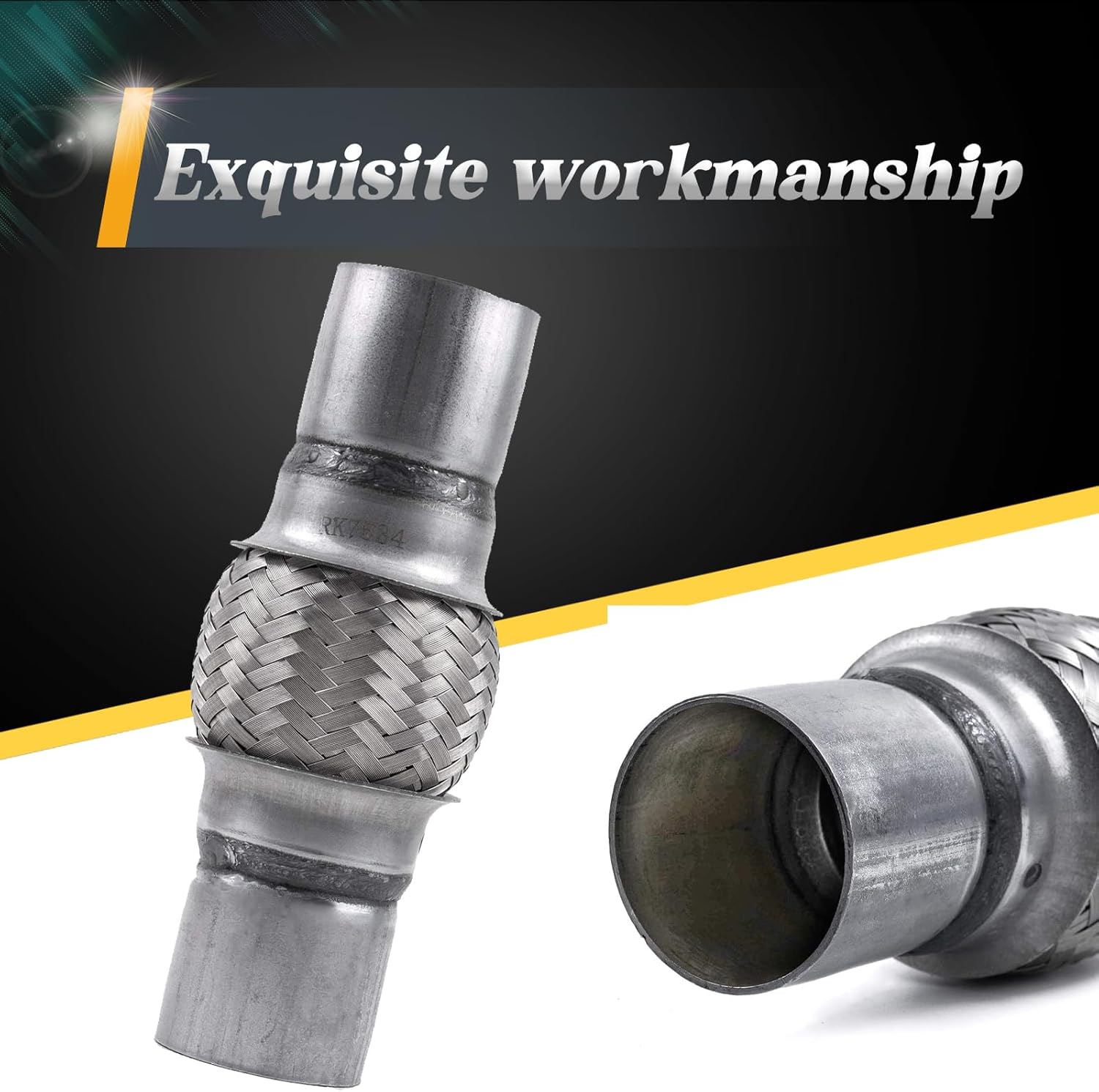 Tubo flexible de escape, 2 x 4 x 8 pulgadas de longitud total, tubo flexible de doble trenza de acero inoxidable resistente, paquete de 2
