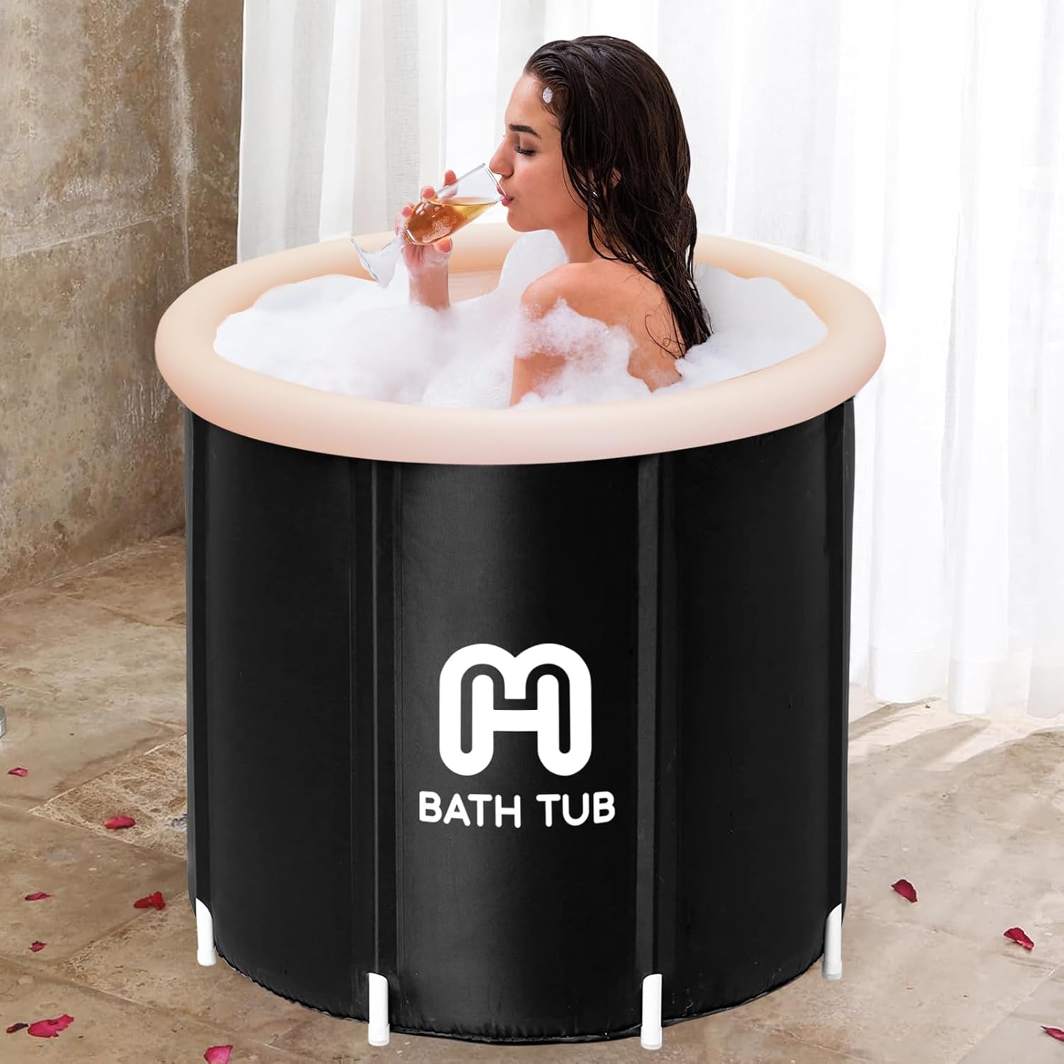 Bañera plegable portátil para adultos, bañera de hidromasaje, bañera plegable independiente, bañera de hidromasaje con cojín (29.5 x 29.5 x 29.5