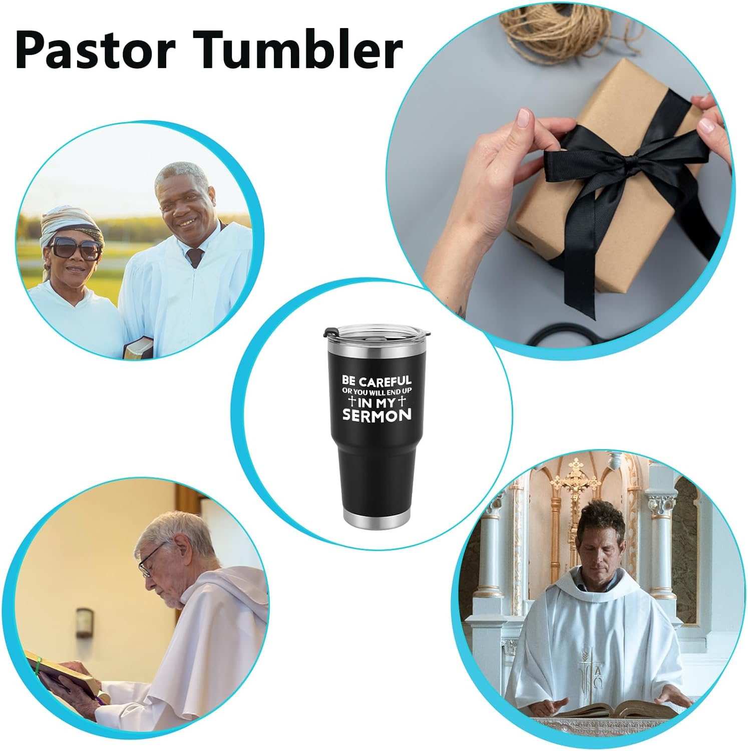 Qtencas Regalos de agradecimiento para pastores, Be Careful or You Will End Up In My Sermon – Vaso de viaje de acero inoxidable, regalos para