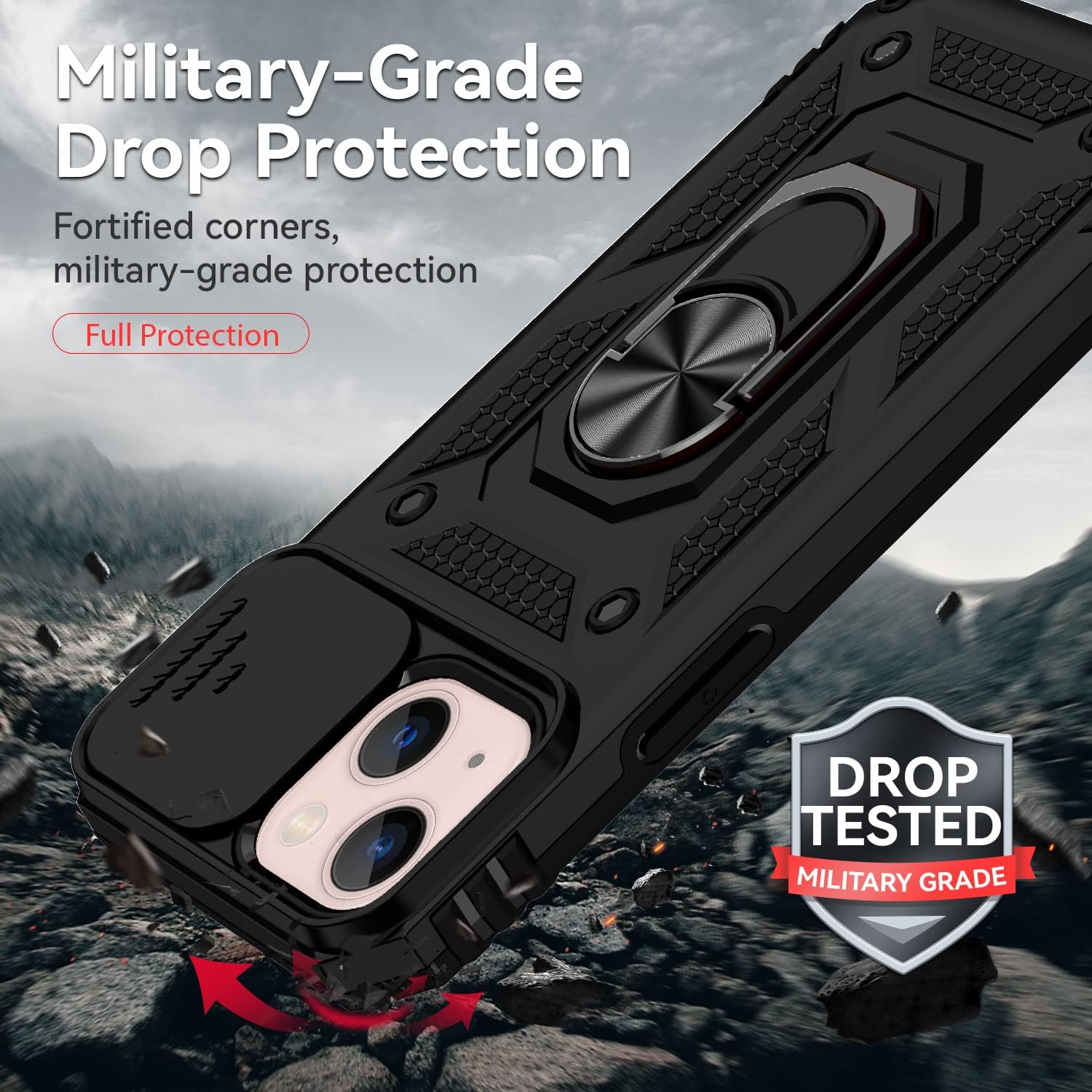 Funda para iPhone 12 Mini, con protector de pantalla HD para cámara deslizante, protección de cámara soporte giratorio magnético funda protectora