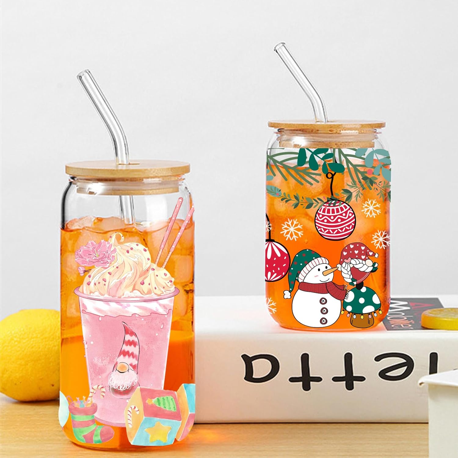KJMYYXGS Adhesivo de transferencia UV DTF, 5 hojas de transferencia de Navidad para transferencia UV DTF para tazas de vidrio de 16 onzas para