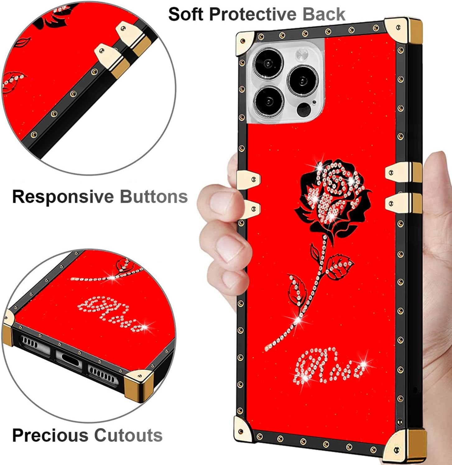 Funda protectora cuadrada retro con purpurina compatible con Samsung Galaxy A13 4G, funda protectora con borde de metal TPU suave para niñas y