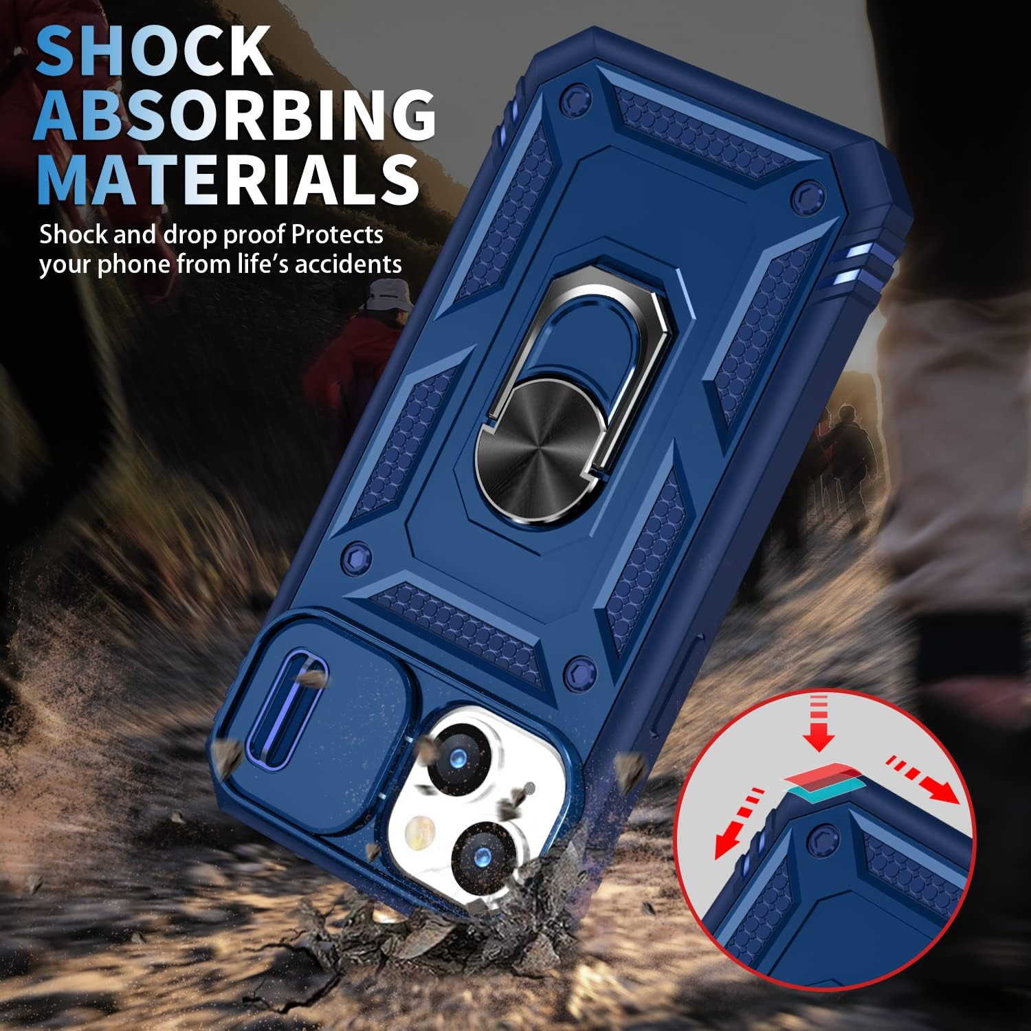 PASNEW Funda para iPhone 14 Plus, soporte de 360 y cubierta deslizante de cámara, resistente militar, cuerpo completo, a prueba de golpes, carcasa
