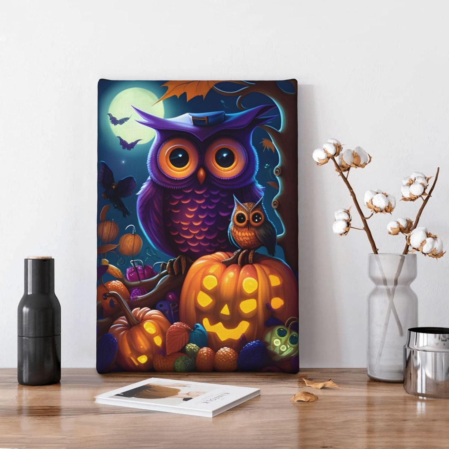 zuanart Lienzo de Halloween para pared, pintura de pared para sala de estar, dormitorio, decoración del hogar, fiesta de Halloween, búho,