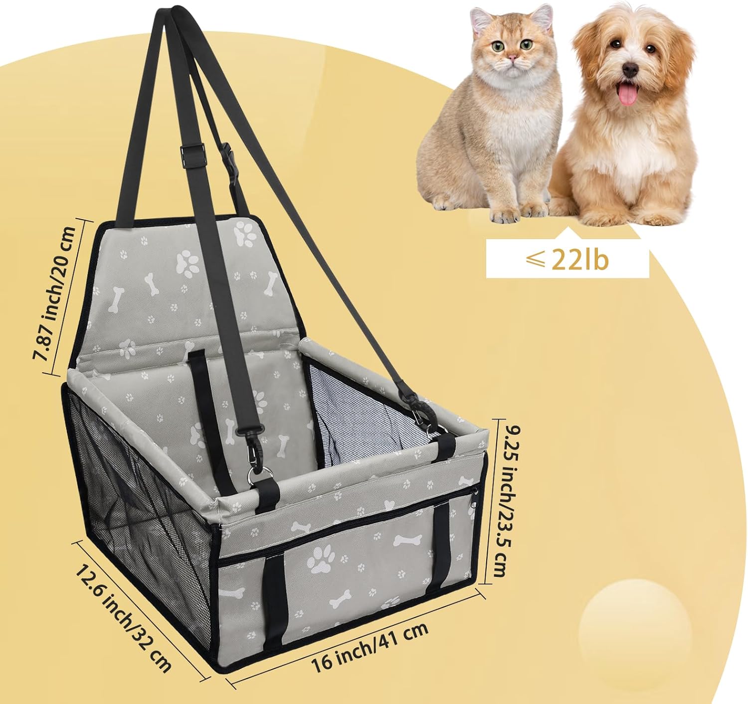PetsHome Asiento de automóvil para perro, plegable, impermeable, transpirable, bolsa de viaje Oxford para perros pequeños a medianos, cachorros y