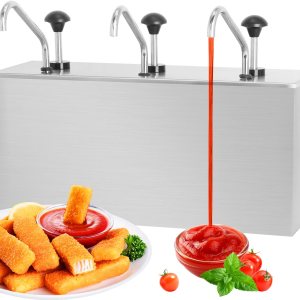 Dispensador de bomba de condimentos de acero inoxidable de 11 cuartos de galón, estación de bomba de condimentos con 3 cubos de 3.7 cuartos de Dispensador de bomba de condimentos de acero inoxidable de 11 cuartos de galón, estación de bomba de condimentos con 3 cubos de 3.7 cuartos de