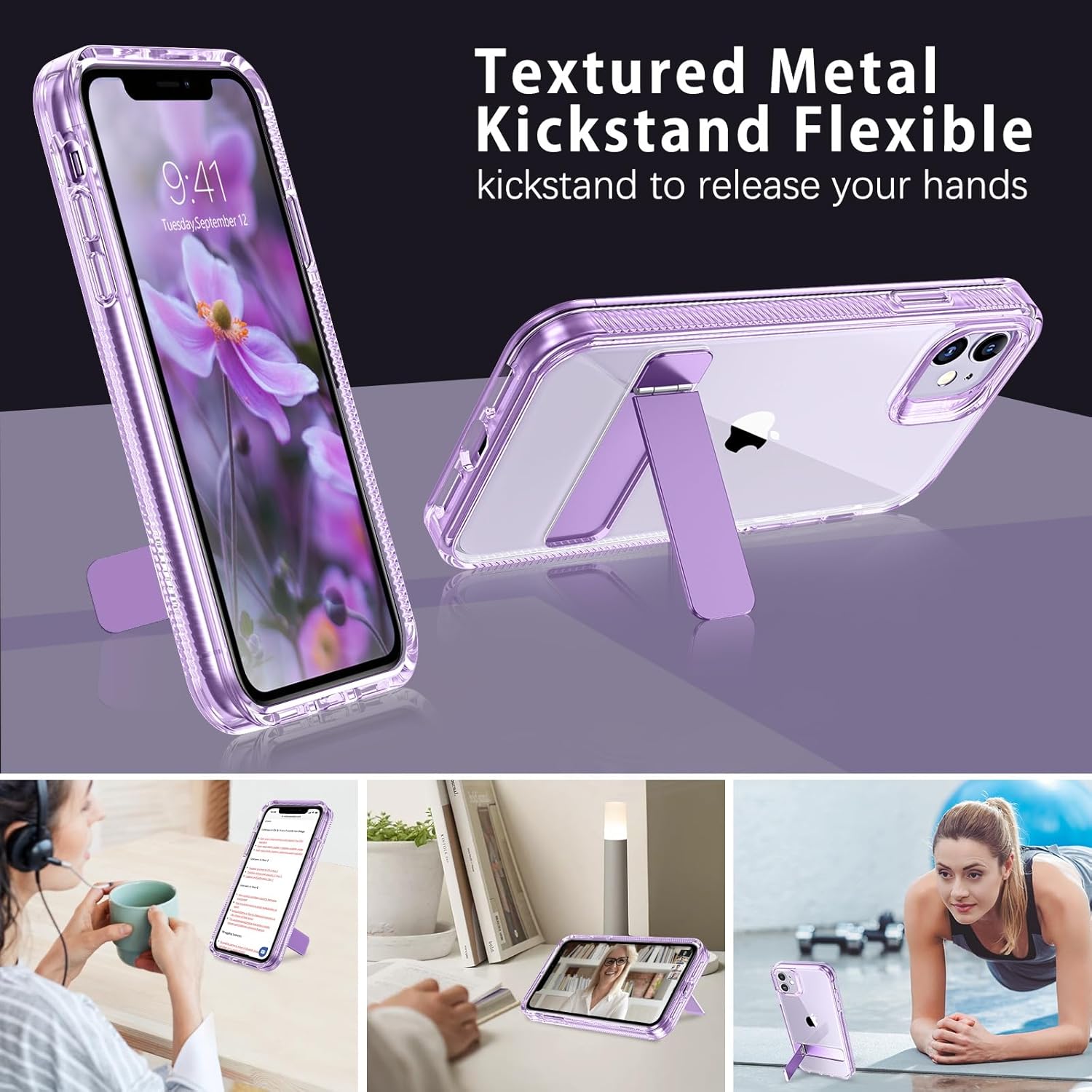 DUEDUE Funda diseñada para iPhone 11 con soporte, fundas para iPhone 11, delgada, a prueba de golpes, de metal, con función atril, a prueba de