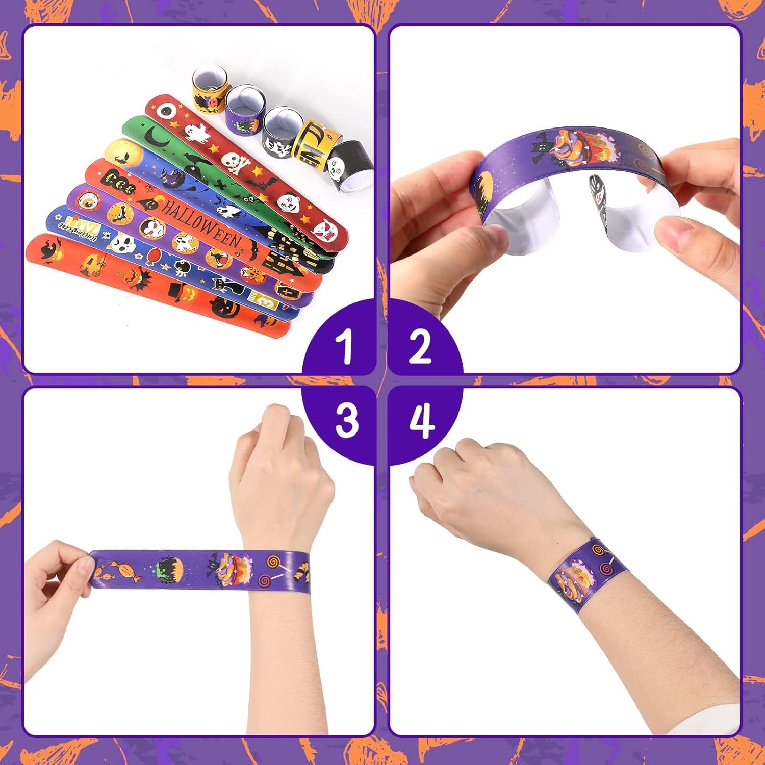 Garma 96 pulseras de goma para Halloween, regalos de fiesta de Halloween, regalos de Halloween para niños y niñas