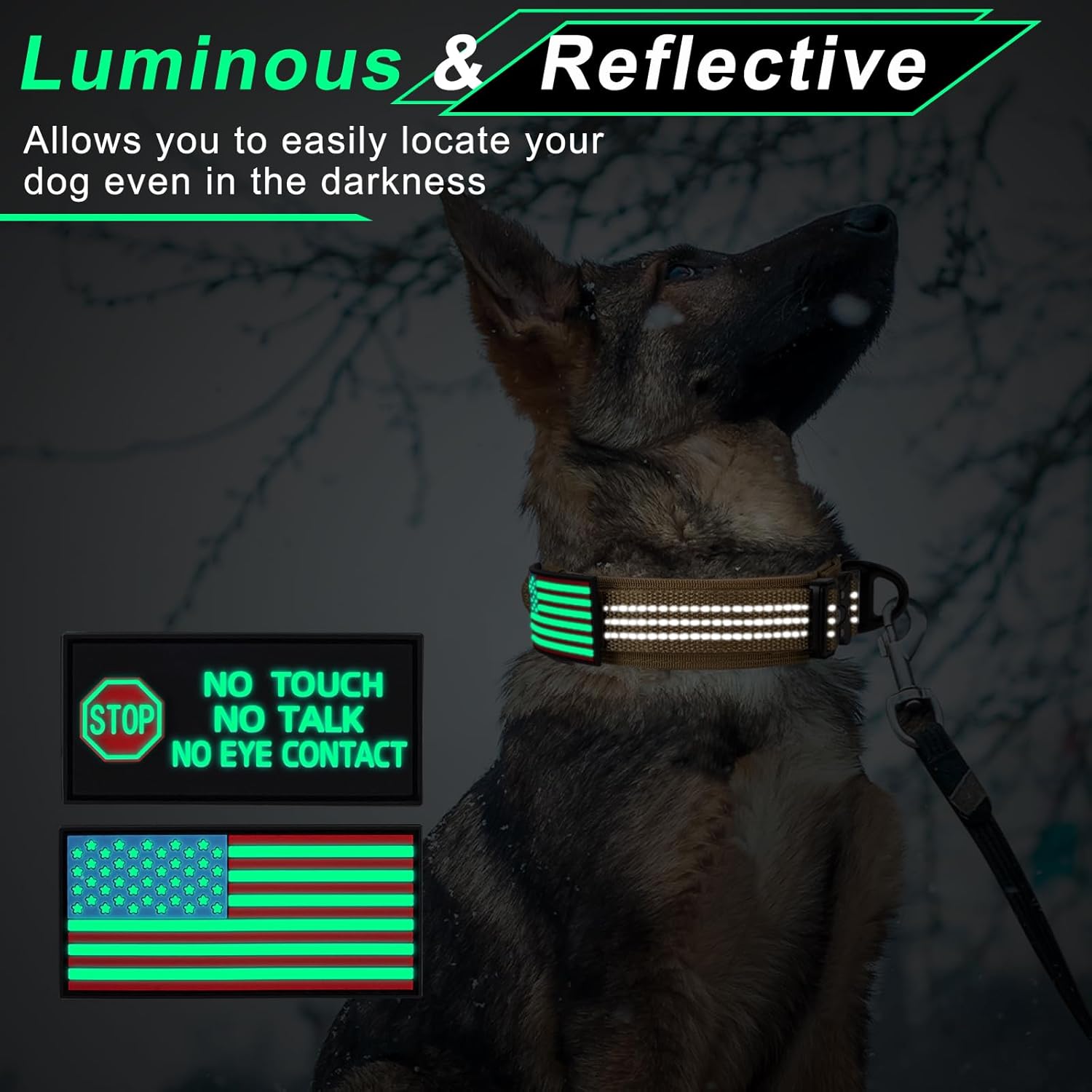 Collar táctico para perro AirTag con soporte impermeable para Airtag  Compatible con Apple Air Tag  Parches de velcro luminosos  Nylon 1000D cómodo