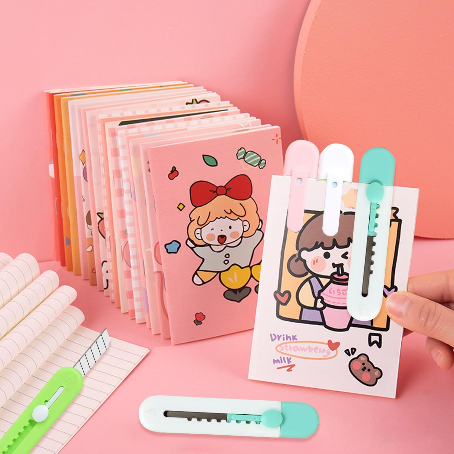 Honbay 8 piezas de mini cuchillos utilitarios de color caramelo creativo lindo abrecartas cuchillo de arte portátil cuchillo retráctil sobre
