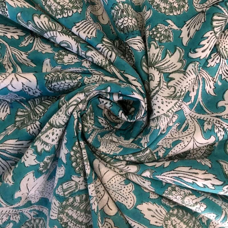 E-Tailor The Yard – Tela de algodón natural indio con estampado floral, tela de costura, 3 yardas, color verde selva floral