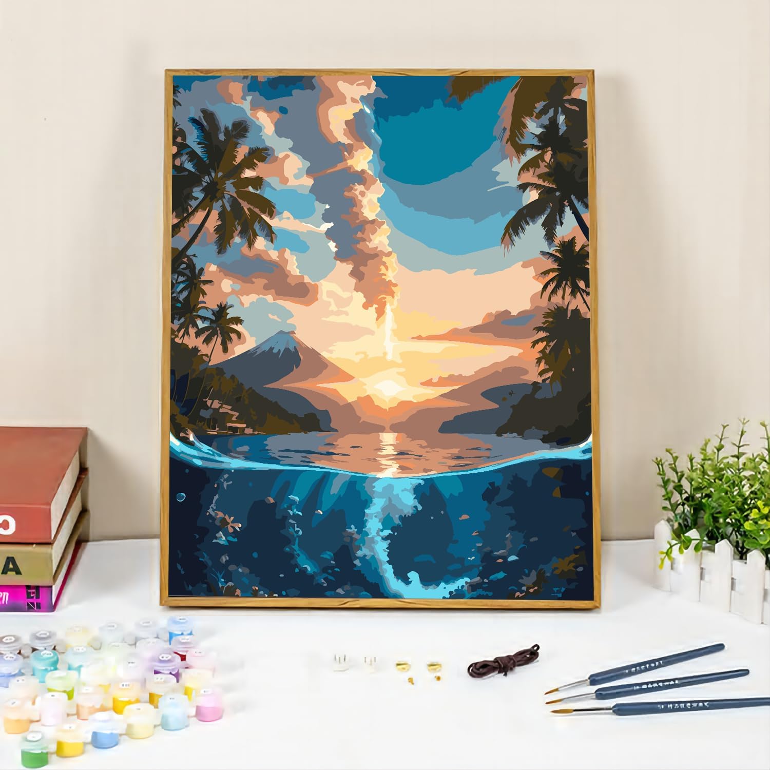 QUITEDEW Pintura por números para adultos principiantes, mar, volcán, pintura por números, pintura de paisaje por números, pintura de paisaje para